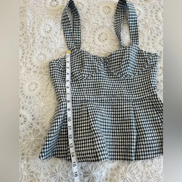 Reformation green gingham peplum bustier sleeveless tank top - Picture 5 of 12